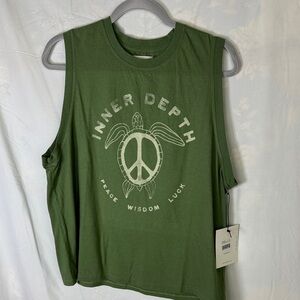 Spiritual Gangster Green Peace Turtle Muscle Tank  NWT